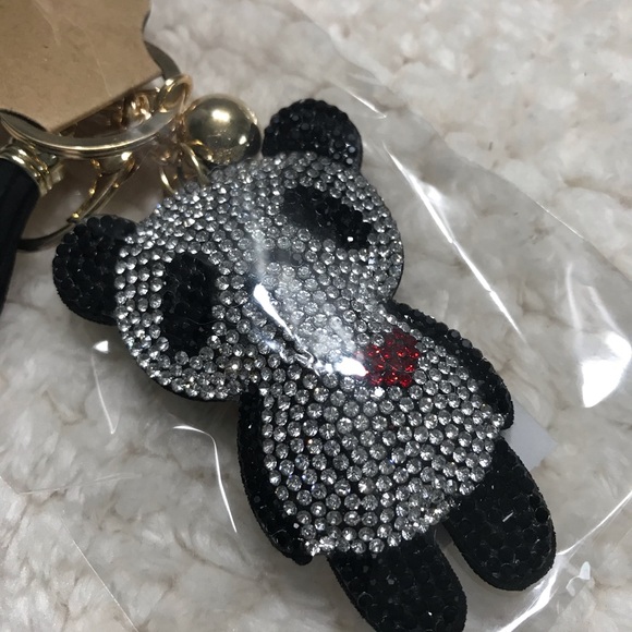 Rhinestone Panda Puffy Purse Charm Keychain - Picture 2 of 5